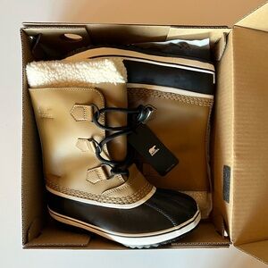 Sorel Kids Tan and Black Snow Boots